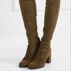 Stuart Weitzman Tieland Stretch Suede Over-the-knee Boots Olive / Green size 8